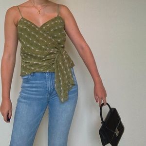 Max Studio Green Wrap Top